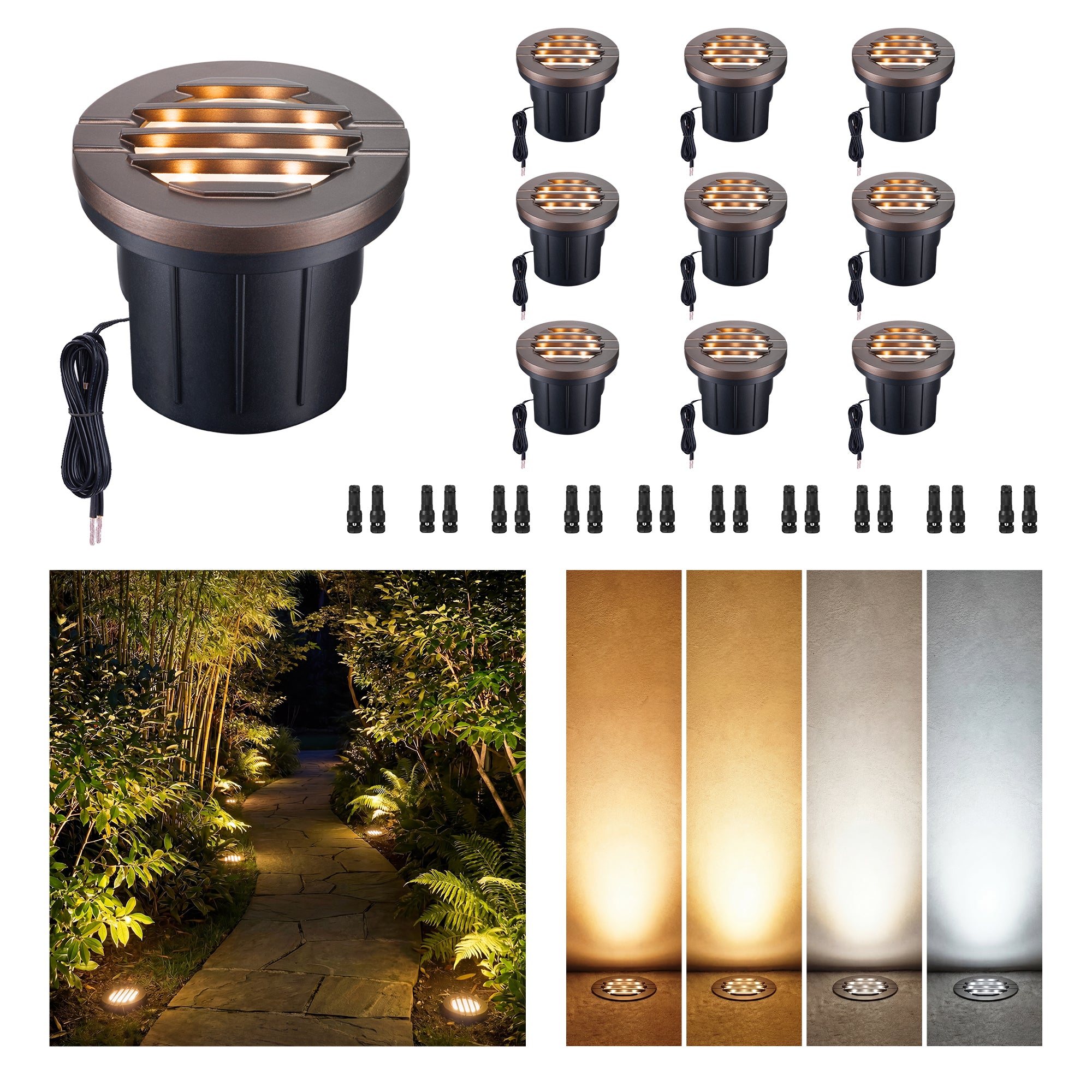 10-pack of Varmtalys 6W LED in-ground lights with IP67 waterproof rating for landscape installation
