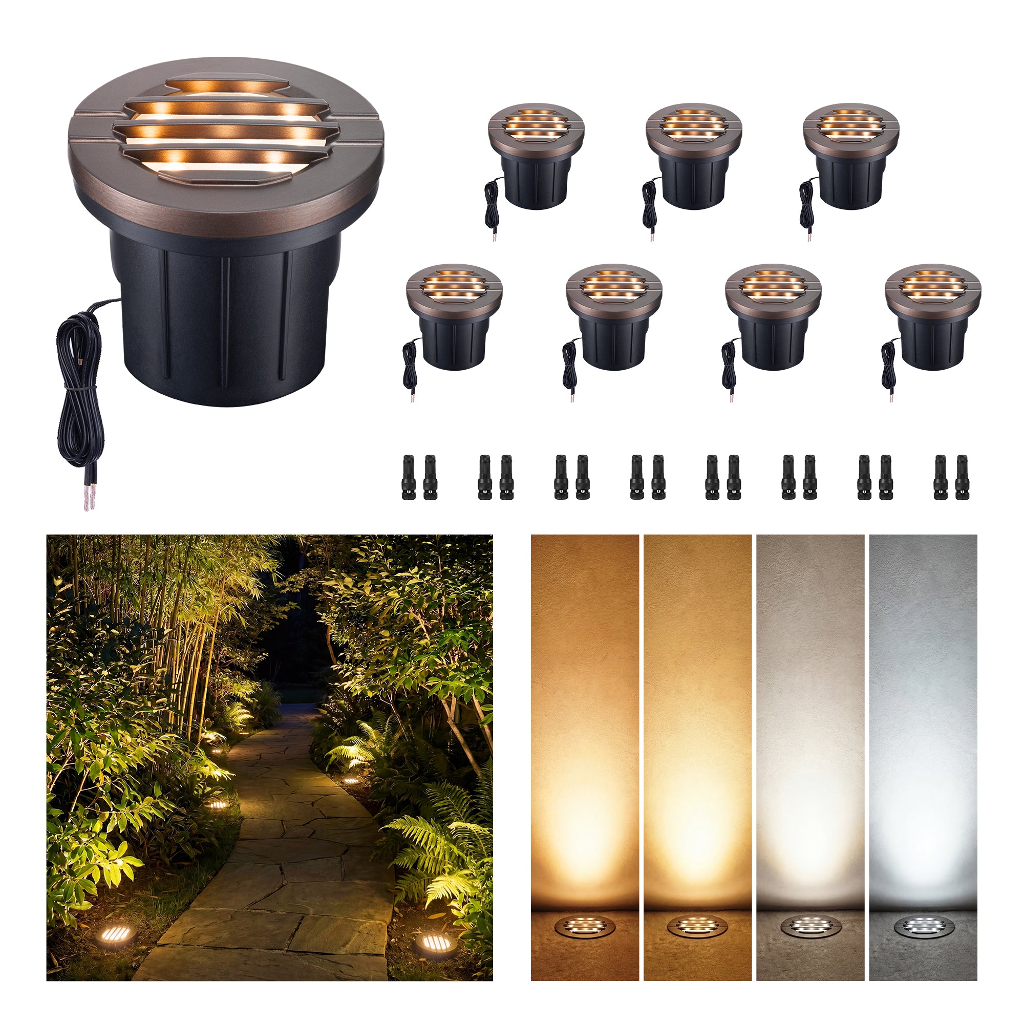 8-pack Varmtalys LED well light set with oil rubbed bronze finish for pathway and driveway lighting