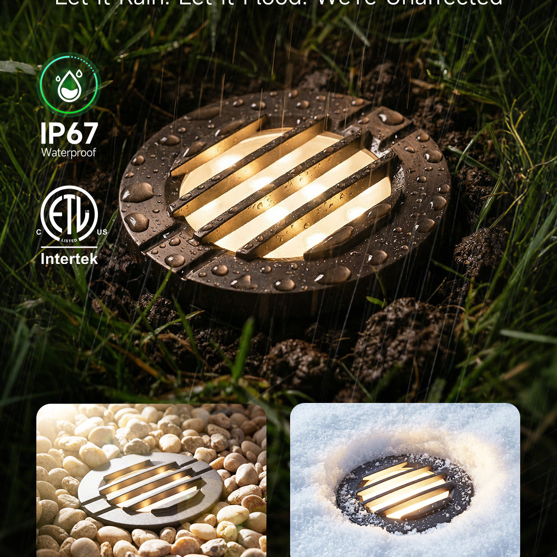 IP67 waterproof demonstration showing Varmtalys well light submerged in water to prove water-resistant sealing capability