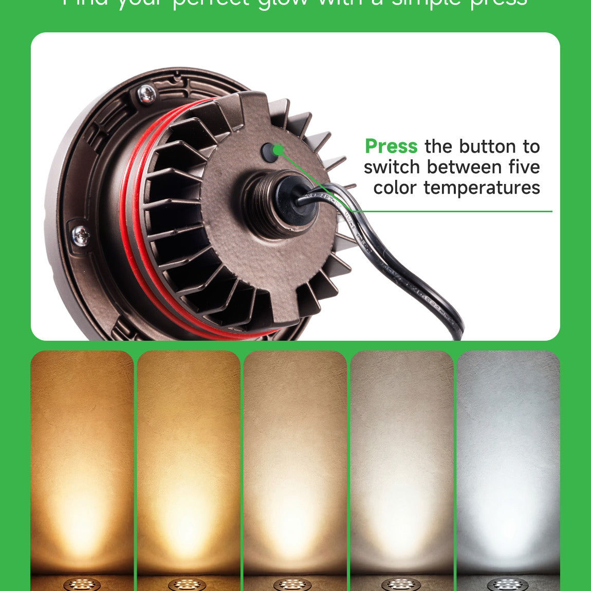 5CCT color temperature chart showing 1800K to 5000K range options from warm candlelight to cool daylight