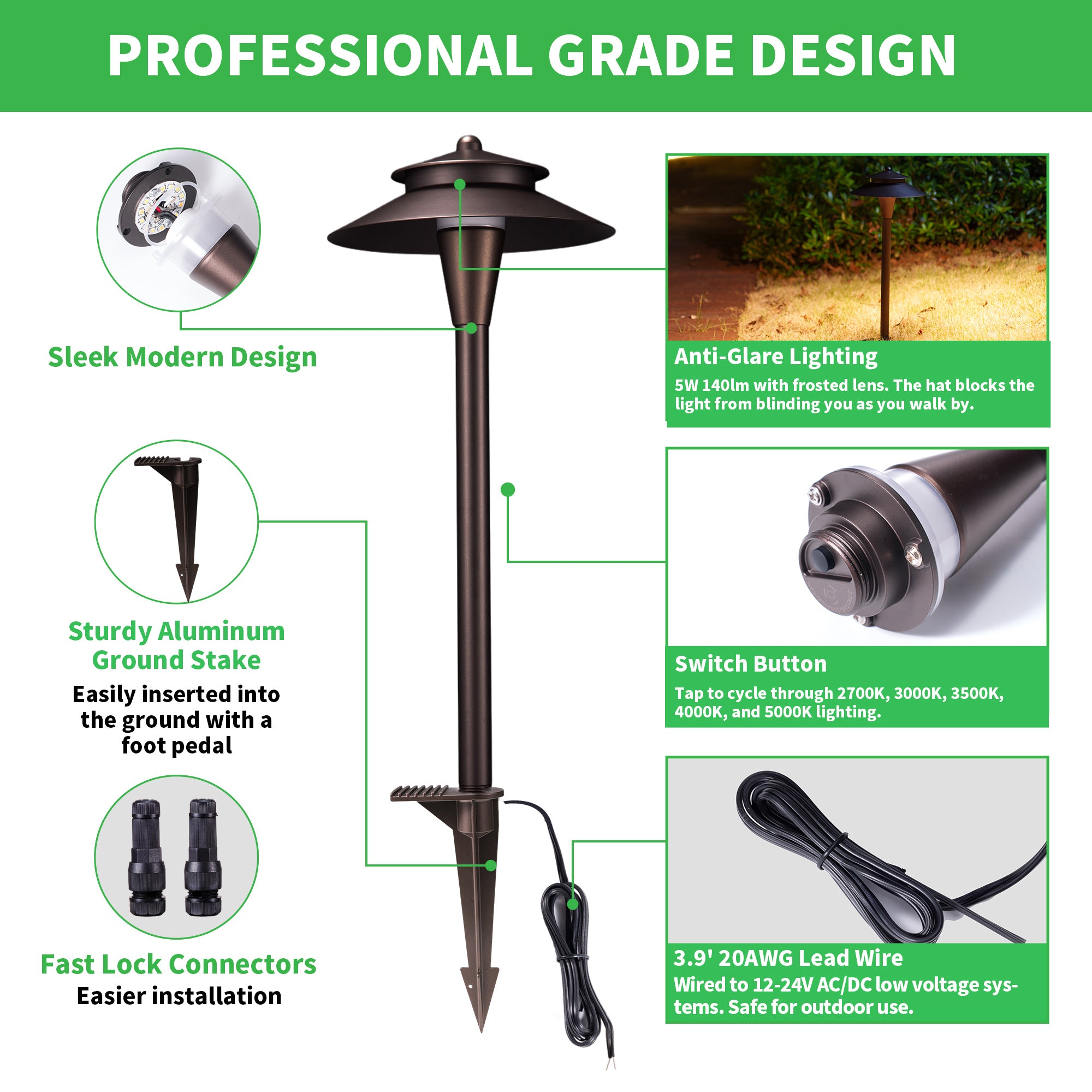 Five color temperatures walkway lights low voltage
