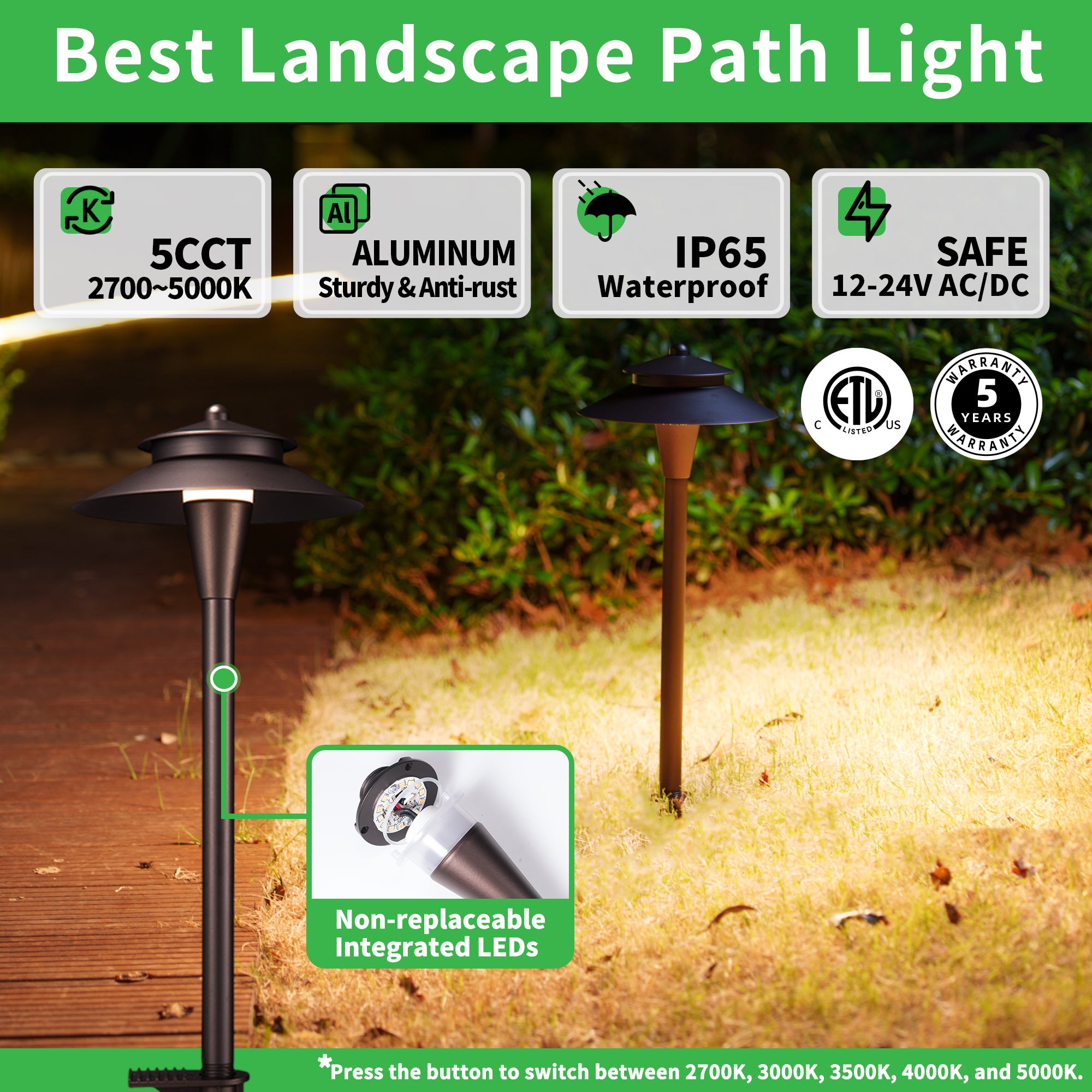 Five color temperatures walkway low voltage light