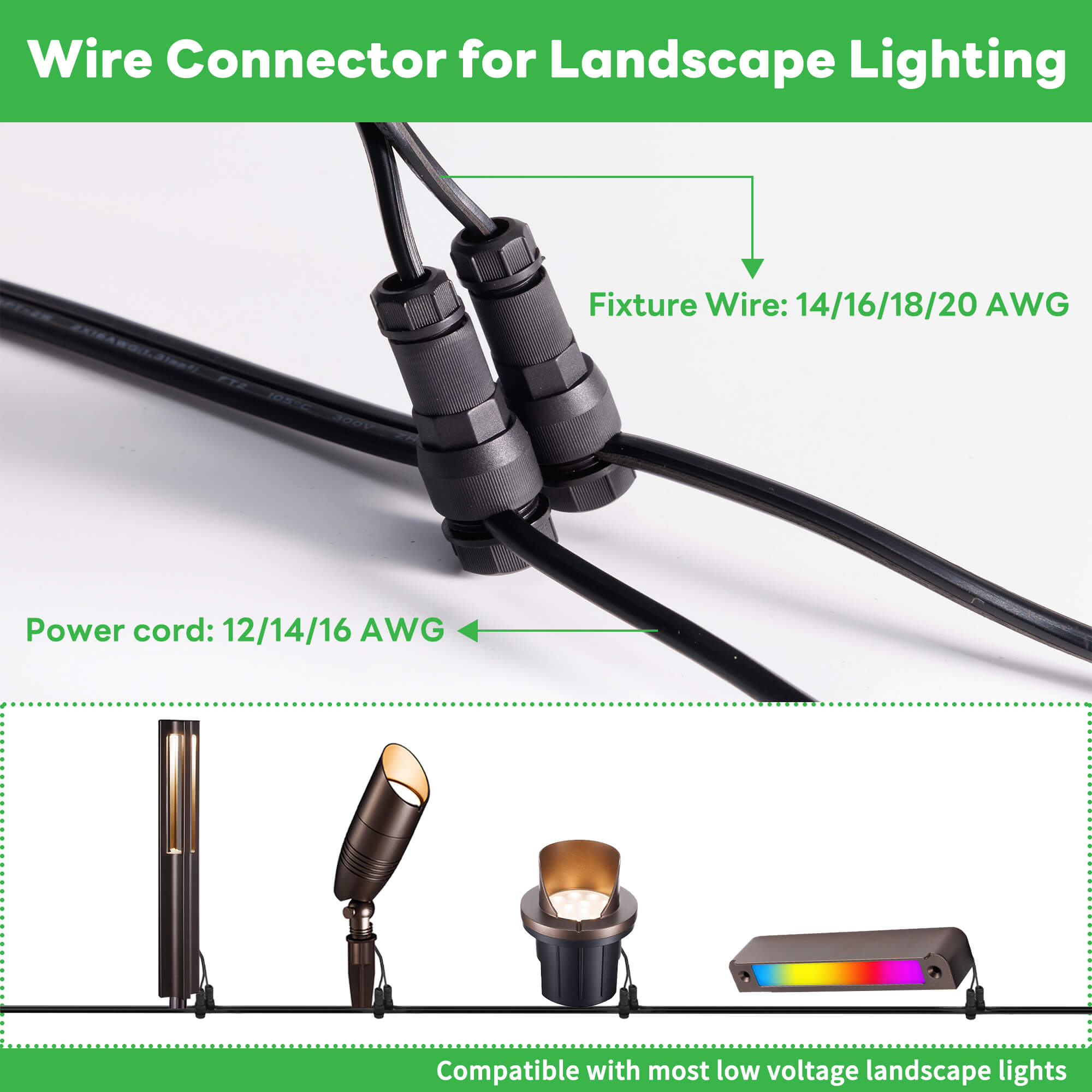 low voltage wire connector for 12 14 16 18 20 awg cable