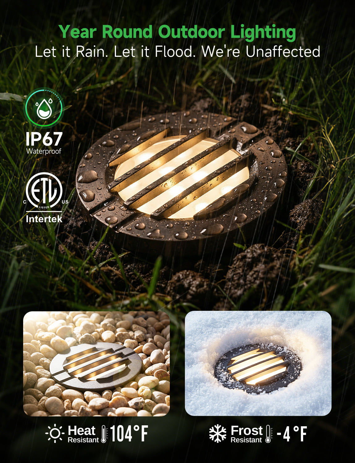 IP67 waterproof demonstration showing Varmtalys well light submerged in water to prove water-resistant sealing capability
