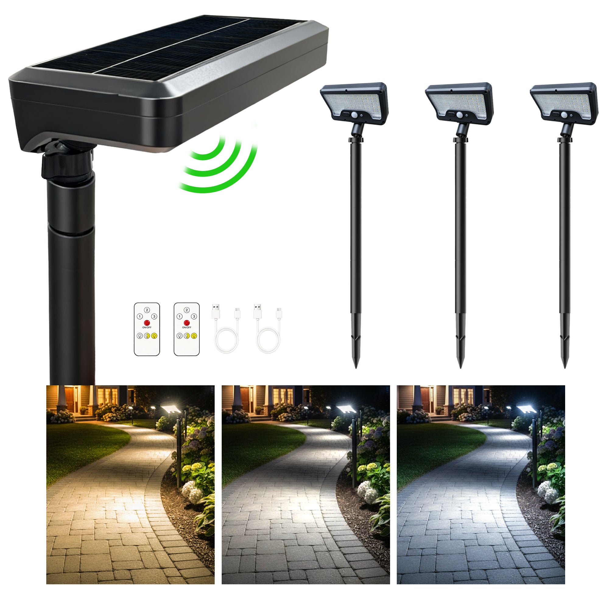 Varmtalys solar pathway light 4-pack set displayed in garden layout showing comprehensive walkway illumination coverage