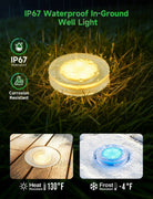 IP67 waterproof LED well light submerged in water demonstrating rain and moisture resistance for outdoor use in all weather conditions
