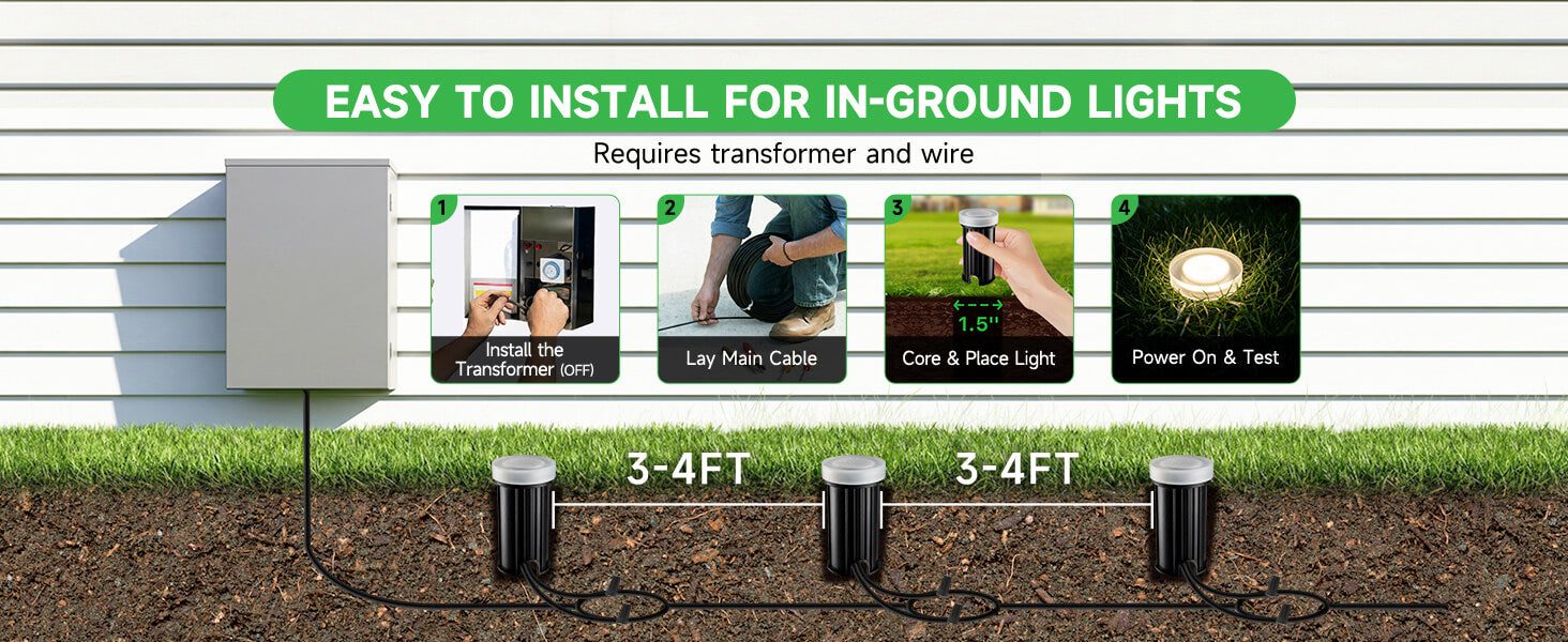 Easy installation guide for LED in-ground well lights with 12V low voltage system setup for outdoor landscape lighting