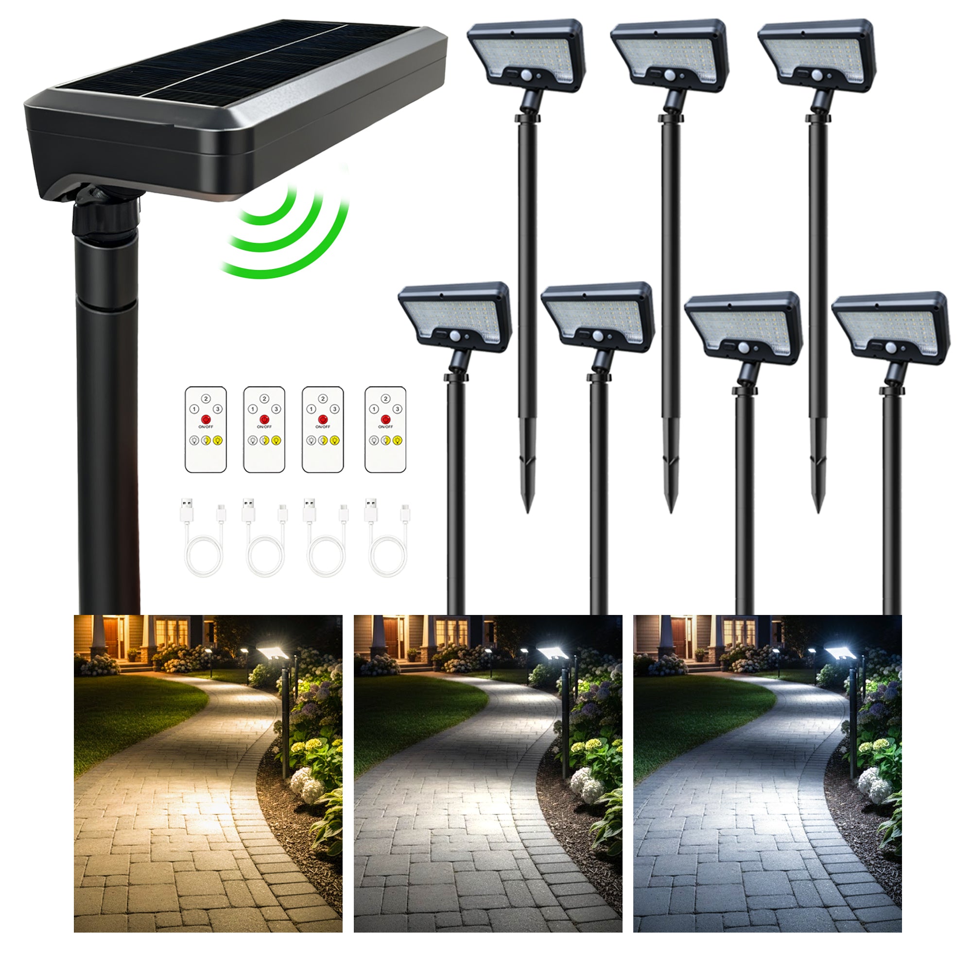 Varmtalys solar path lights 8-pack collection arranged along garden pathway demonstrating complete outdoor lighting solution